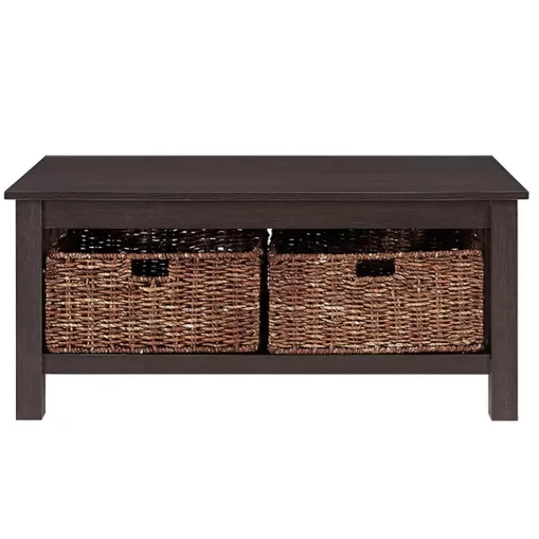Coffee Tables-Kirkland's Home Espresso Traditional Wooden Basket Coffee Table Brown