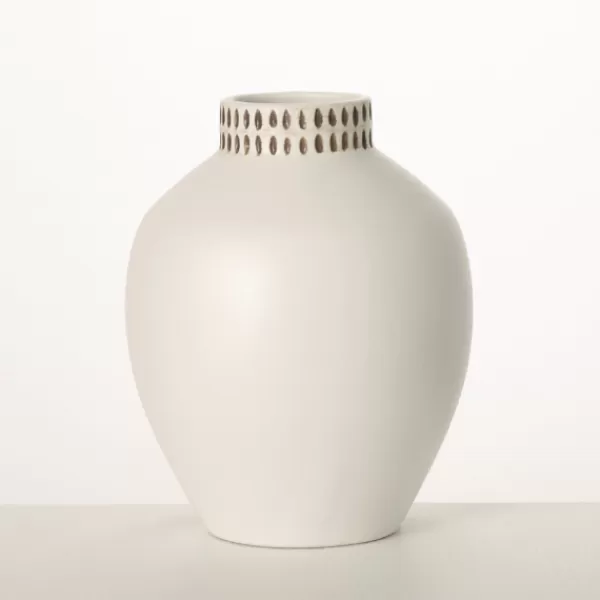 Vases-Kirkland's Home Etched Ceramic Urn Vase Ivory