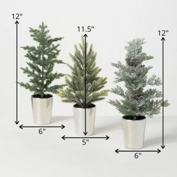 Trees & Topiaries-Kirkland's Home Evergreen Trees In Metallic Planters, Set Of 3 Green/Silver