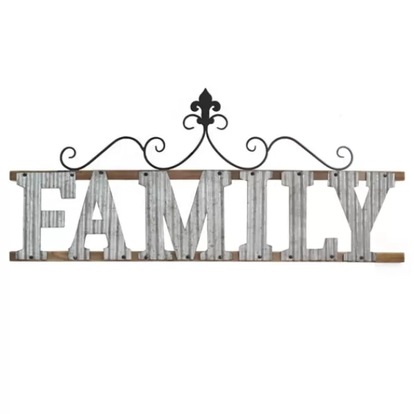 Wall Quotes & Signs-Kirkland's Home Family Scroll Galvanized Metal Wall Plaque Silver/Brown/Black