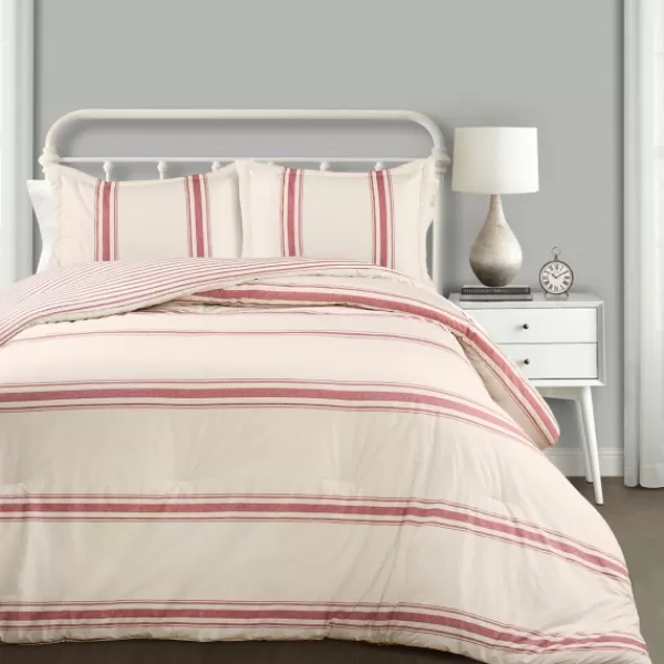Comforters-Kirkland's Home Farmhouse Stripe 3-Pc. Full/Queen Comforter Set Red/Ivory