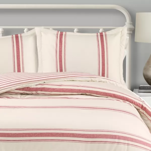Comforters-Kirkland's Home Farmhouse Stripe 3-Pc. Full/Queen Comforter Set Red/Ivory