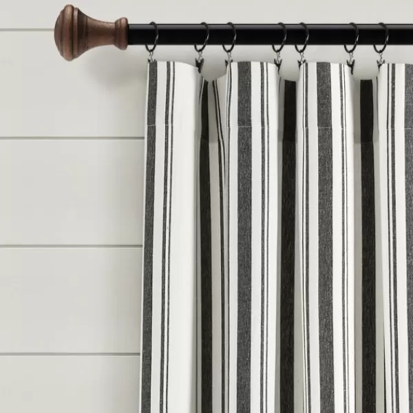 Curtains & Drapes-Kirkland's Home Farmhouse Stripe Curtain Panel Set, 84 In. Black