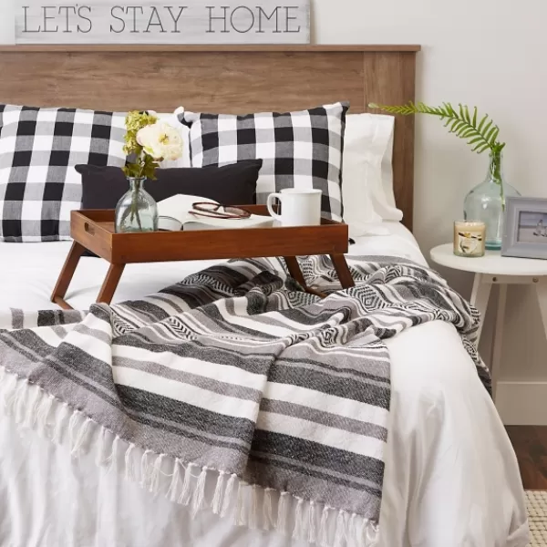 Blankets & Throws-Kirkland's Home Farmhouse Stripe Throw Black