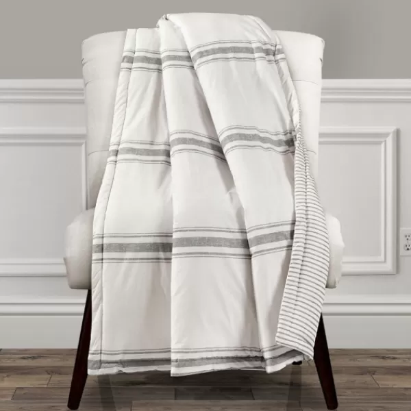 Blankets & Throws-Kirkland's Home Farmhouse Stripe Throw Gray