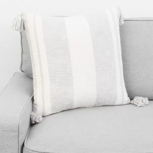 Pillows-Kirkland's Home Farmhouse Stripe With Tassels Pillow Gray