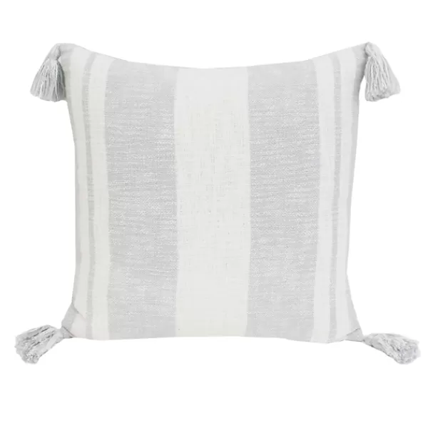 Pillows-Kirkland's Home Farmhouse Stripe With Tassels Pillow Gray