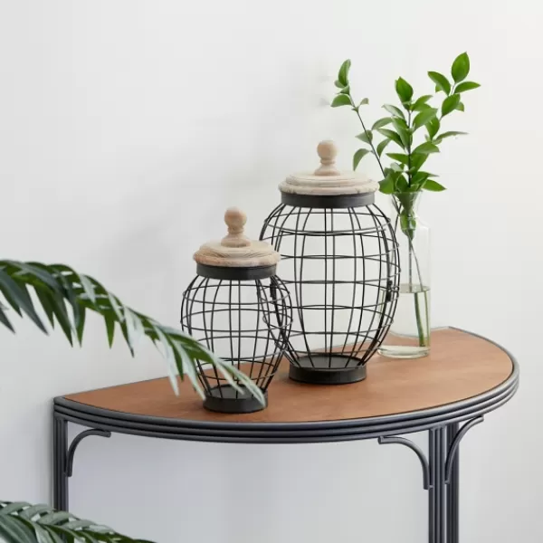Decorative Bowls & Jars-Kirkland's Home Farmhouse Wire Frame 2-Pc. Decorative Jar Set Black/Tan