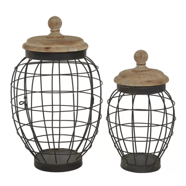 Decorative Bowls & Jars-Kirkland's Home Farmhouse Wire Frame 2-Pc. Decorative Jar Set Black/Tan
