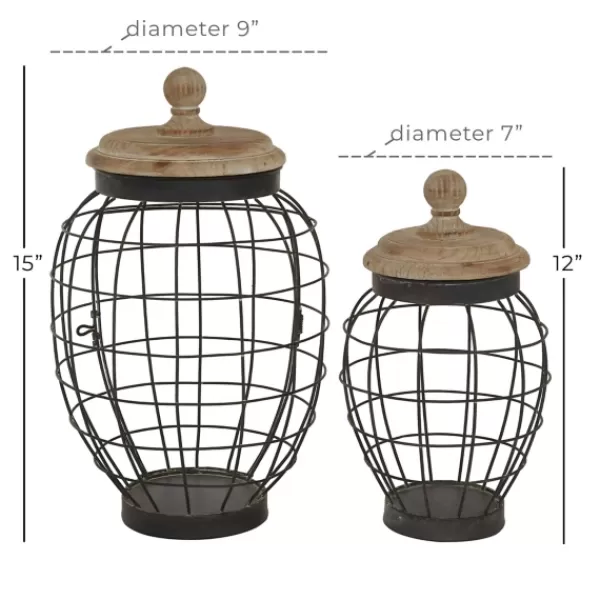 Decorative Bowls & Jars-Kirkland's Home Farmhouse Wire Frame 2-Pc. Decorative Jar Set Black/Tan