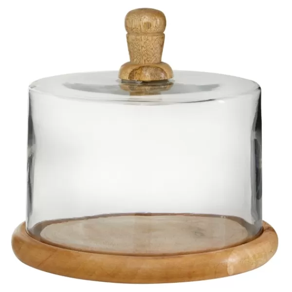 Decorative Accents-Kirkland's Home Farmhouse Wood And Glass Cloche, 6 In. Brown