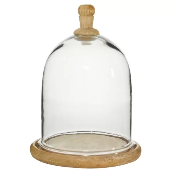 Decorative Accents-Kirkland's Home Farmhouse Wood And Glass Dome Cloche, 11 In. Brown