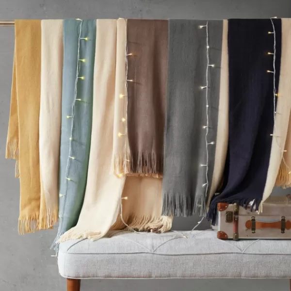 Blankets & Throws-Kirkland's Home Faux Cashmere Color Block Throw Blanket Yellow
