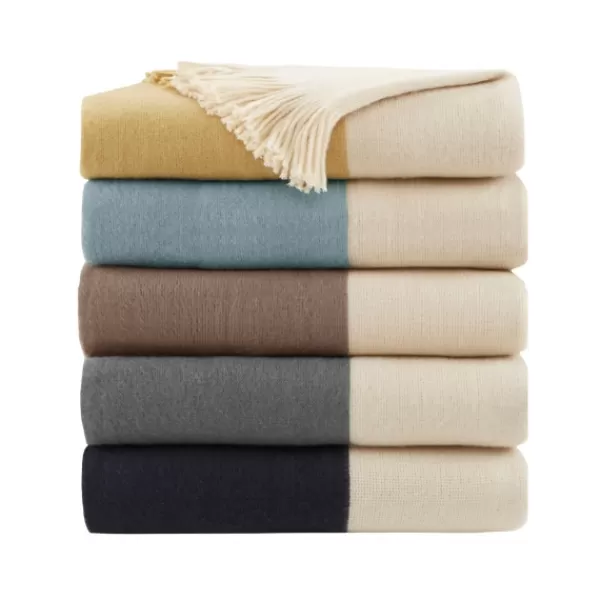 Blankets & Throws-Kirkland's Home Faux Cashmere Color Block Throw Blanket Yellow