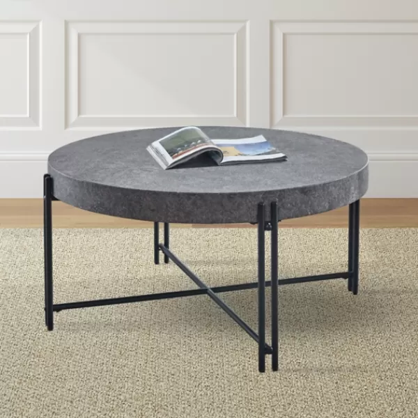 Coffee Tables-Kirkland's Home Faux Concrete And Metal Base Coffee Table Gray