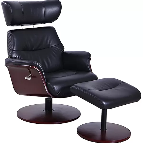 Accent Chairs-Kirkland's Home Faux Leather Accent Chair With Ottoman Black