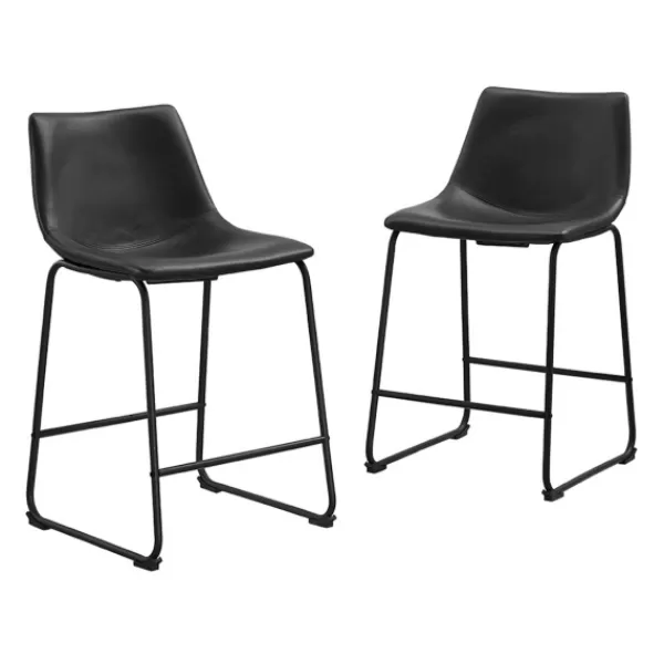 Bar Stools & Counter Height Stools-Kirkland's Home Faux Leather Counter Stools, Set Of 2 Black