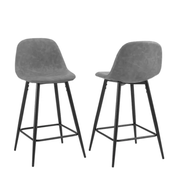 Bar Stools & Counter Height Stools-Kirkland's Home Faux Leather Slope Counter Stools, Set Of 2 Gray