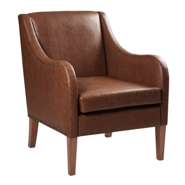 Accent Chairs-Kirkland's Home Faux Leather Sloped Arm Accent Chair Brown