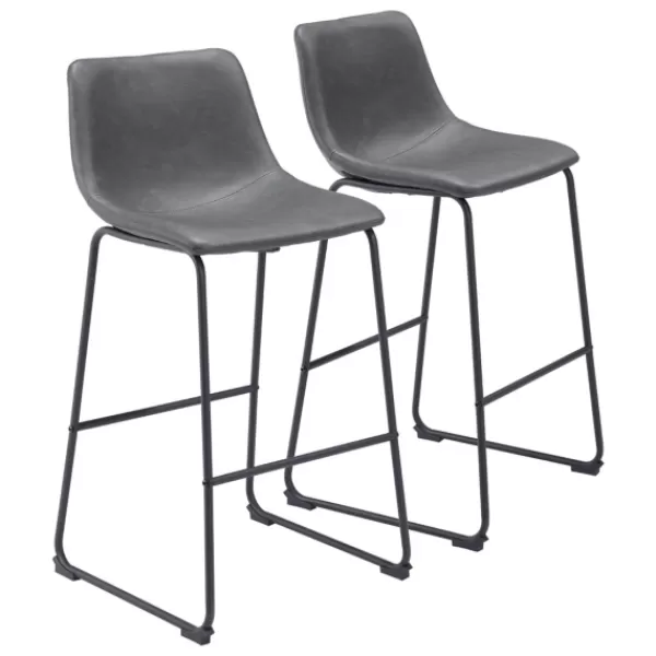 Bar Stools & Counter Height Stools-Kirkland's Home Faux Leather Sloped Bar Stools, Set Of 2 Gray