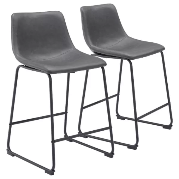 Bar Stools & Counter Height Stools-Kirkland's Home Faux Leather Sloped Counter Stools, Set Of 2 Gray