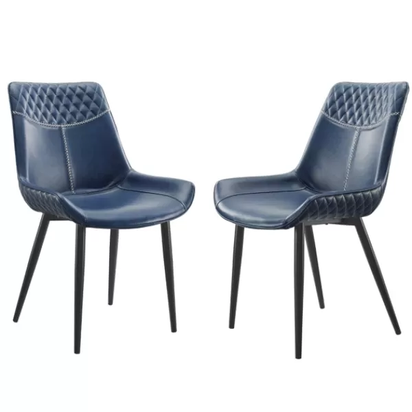 Dining Chairs-Kirkland's Home Faux Leather Stitched Chairs, Set Of 2 Blue
