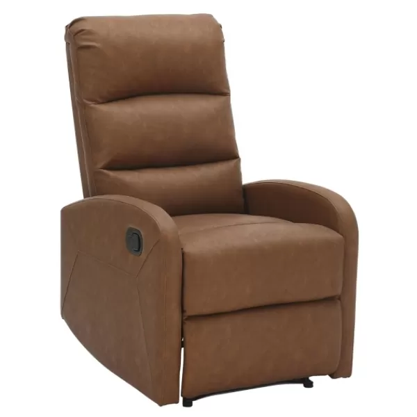 Accent Chairs-Kirkland's Home Faux Leather Upholstered Slim Recliner Brown