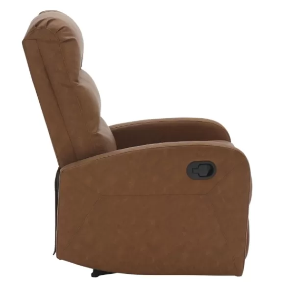 Accent Chairs-Kirkland's Home Faux Leather Upholstered Slim Recliner Brown
