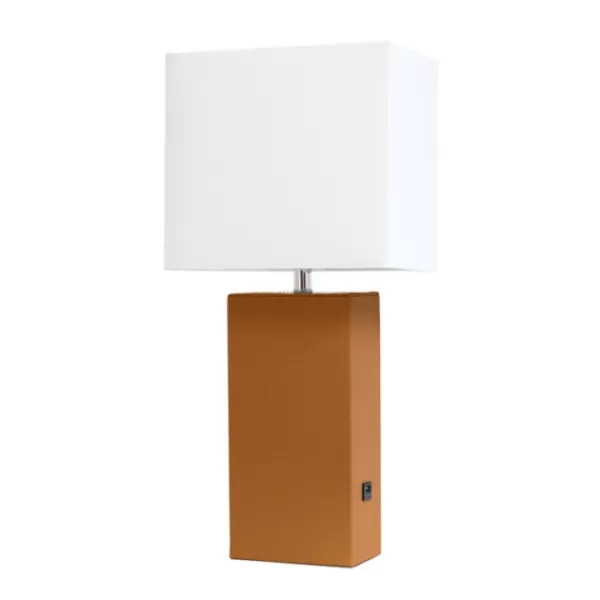 Table Lamps-Kirkland's Home Faux Leather Usb Table Lamp Tan