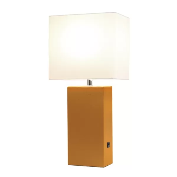 Table Lamps-Kirkland's Home Faux Leather Usb Table Lamp Tan