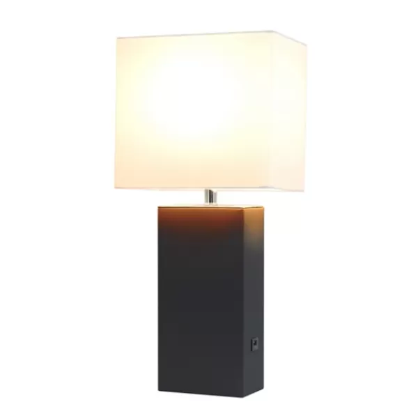 Table Lamps-Kirkland's Home Faux Leather Usb Table Lamp Black