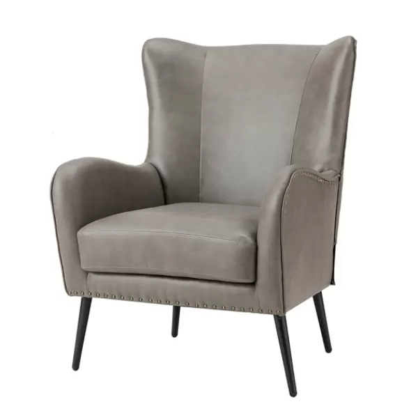 Accent Chairs-Kirkland's Home Faux Leather Wingback Accent Chair Gray