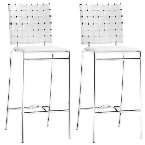 Bar Stools & Counter Height Stools-Kirkland's Home Faux Leather Woven Counter Stools, Set Of 2 White