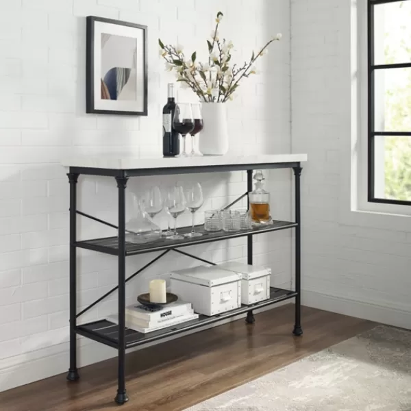 Console Tables-Kirkland's Home Faux Marble Top 3-Tier Melody Console Table Black