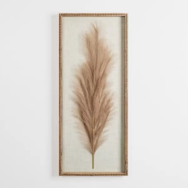 Wall Plaques-Kirkland's Home Faux Pampas Grass Beaded Frame Wall Plaque Tan
