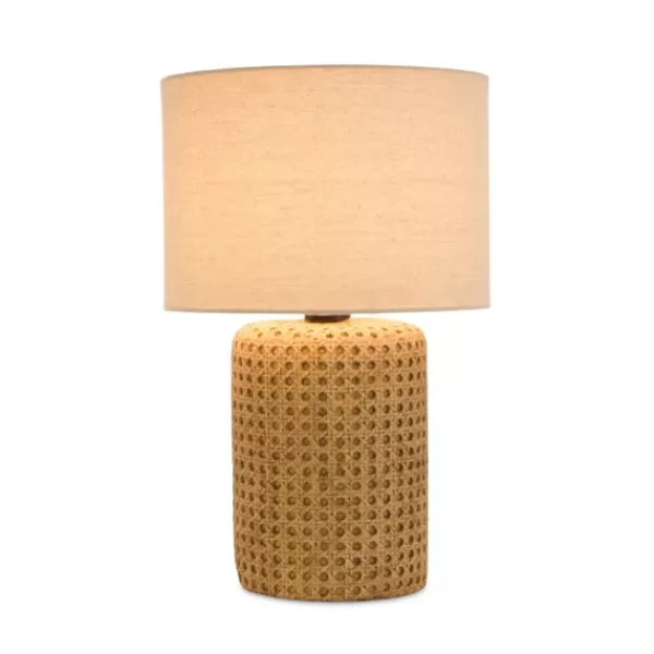 Table Lamps-Kirkland's Home Faux Woven Wood And Linen Table Lamp Tan