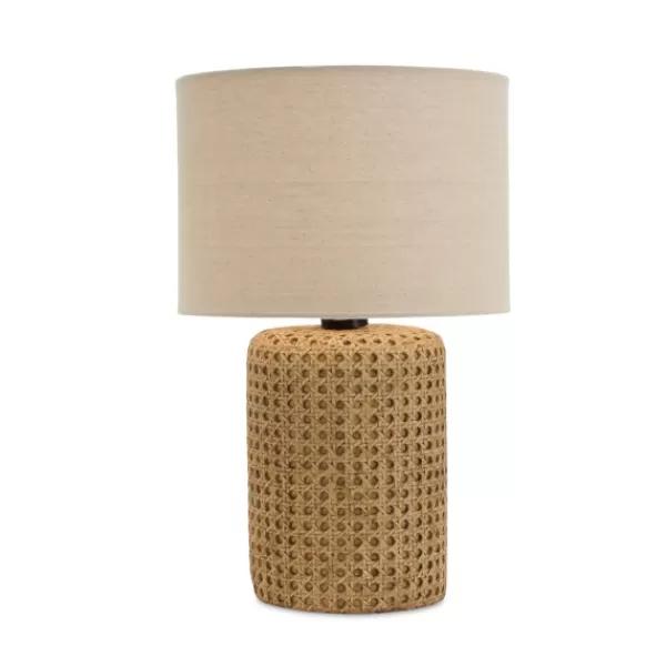 Table Lamps-Kirkland's Home Faux Woven Wood And Linen Table Lamp Tan