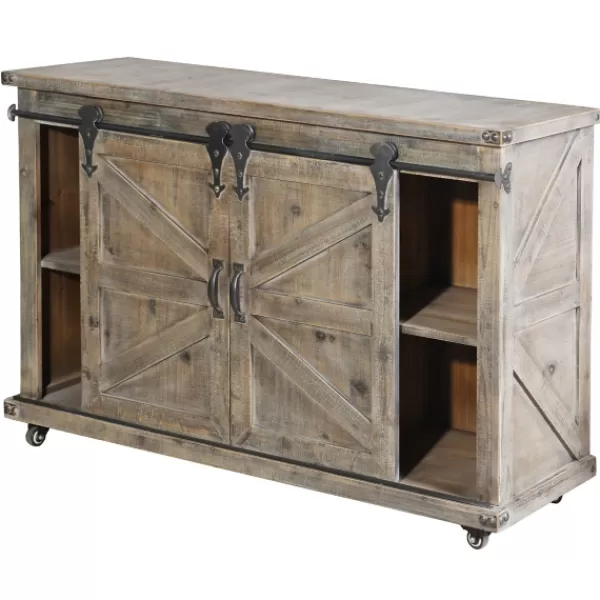 Cabinets & Sideboards-Kirkland's Home Fir Rolling Barn Door Cabinet With Casters Gray