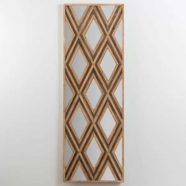Wall Plaques-Kirkland's Home Fir Wood Diamond Mirrored Wall Plaque Tan/Gray