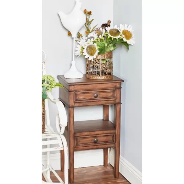 Accent & End Tables-Kirkland's Home Fir Wood Tiered Side Table Brown