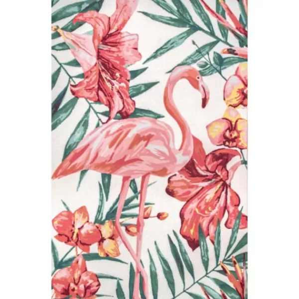 Outdoor Rugs-Kirkland's Home Flamingo Leaf Indoor/Outdoor Area Rug, 5X8 Pink/Green/White