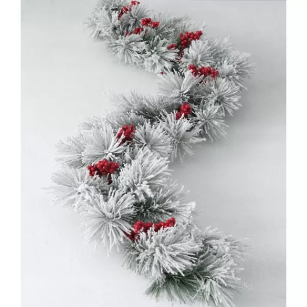 Arrangements & Greenery-Kirkland's Home Flocked Pine And Berry Garland White