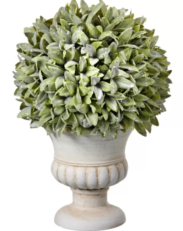 Trees & Topiaries-Kirkland's Home Flocked Sage Ball 11 In. Urn Arrangement, Set Of 2 Green