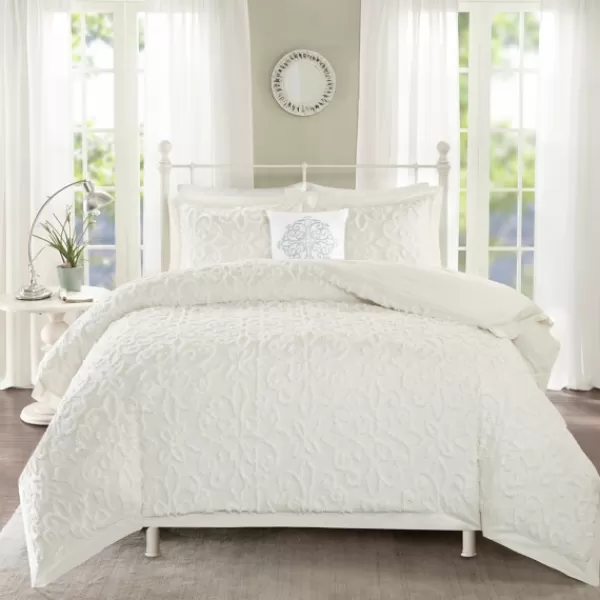 Comforters-Kirkland's Home Floral Full/Queen 4-Pc. Comforter Set White
