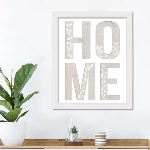 Wall Quotes & Signs-Kirkland's Home Floral Home White Framed Canvas Art Print White/Gray