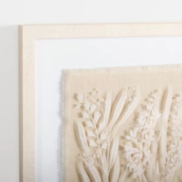 Framed Art-Kirkland's Home Floral On Glass And Natural Linen Framed Art Print White/Tan