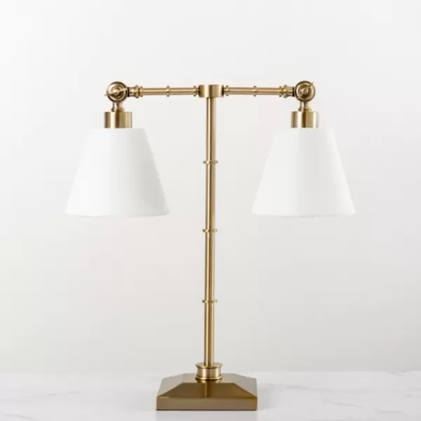 Table Lamps-Kirkland's Home Flynn Brass Double Table Lamp White