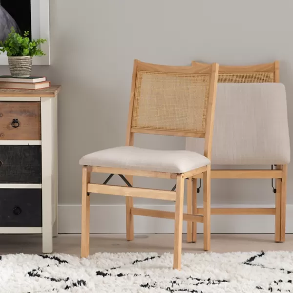 Accent Chairs-Kirkland's Home Folding Rat Cane Back Cushioned Chair Tan