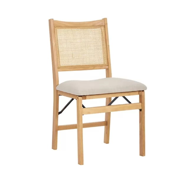 Accent Chairs-Kirkland's Home Folding Rat Cane Back Cushioned Chair Tan