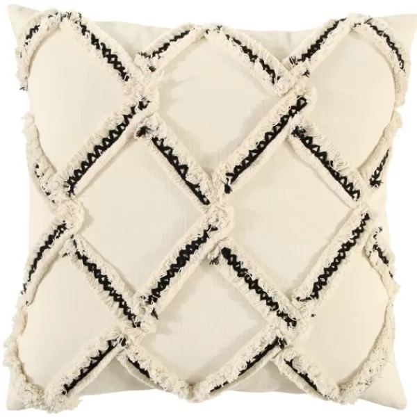 Pillows-Kirkland's Home Fringe Stitched Lattice Throw Pillow Ivory/Black